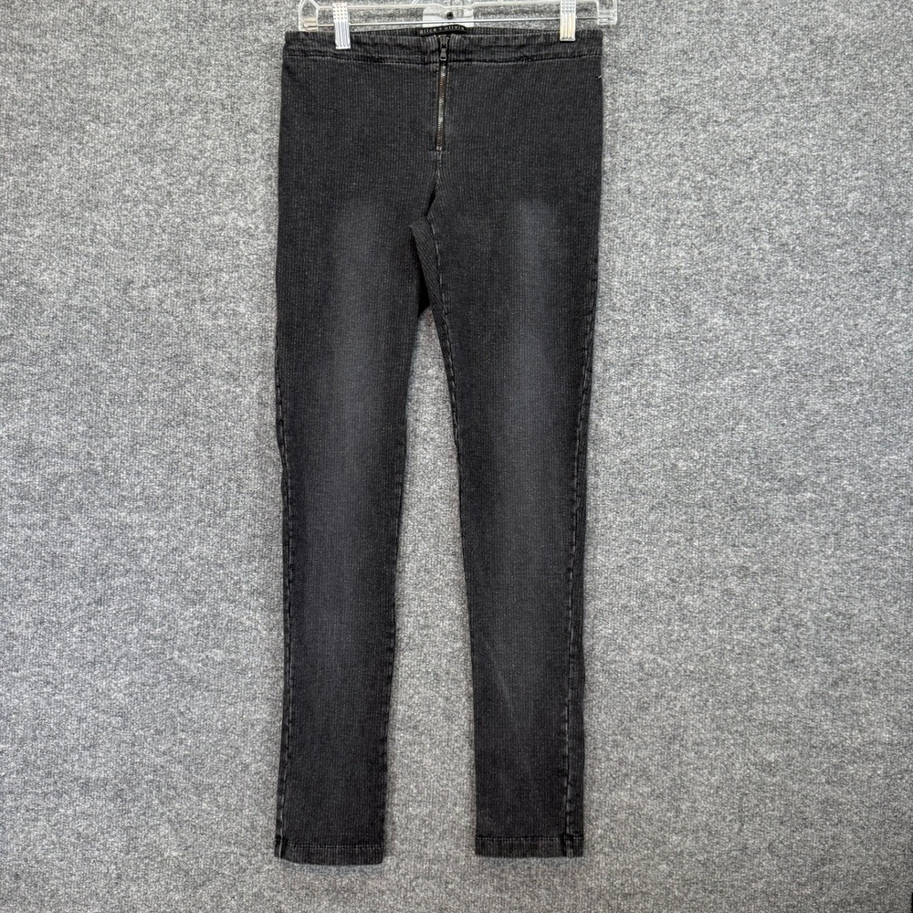 Alice + Olivia Leggings Women 25 Gray Pinstripe Zip Front Stretch Skinny Jegging